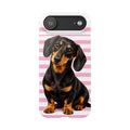 Dachshund Slim Phone Case — Cute Dachshund on Pink Stripes