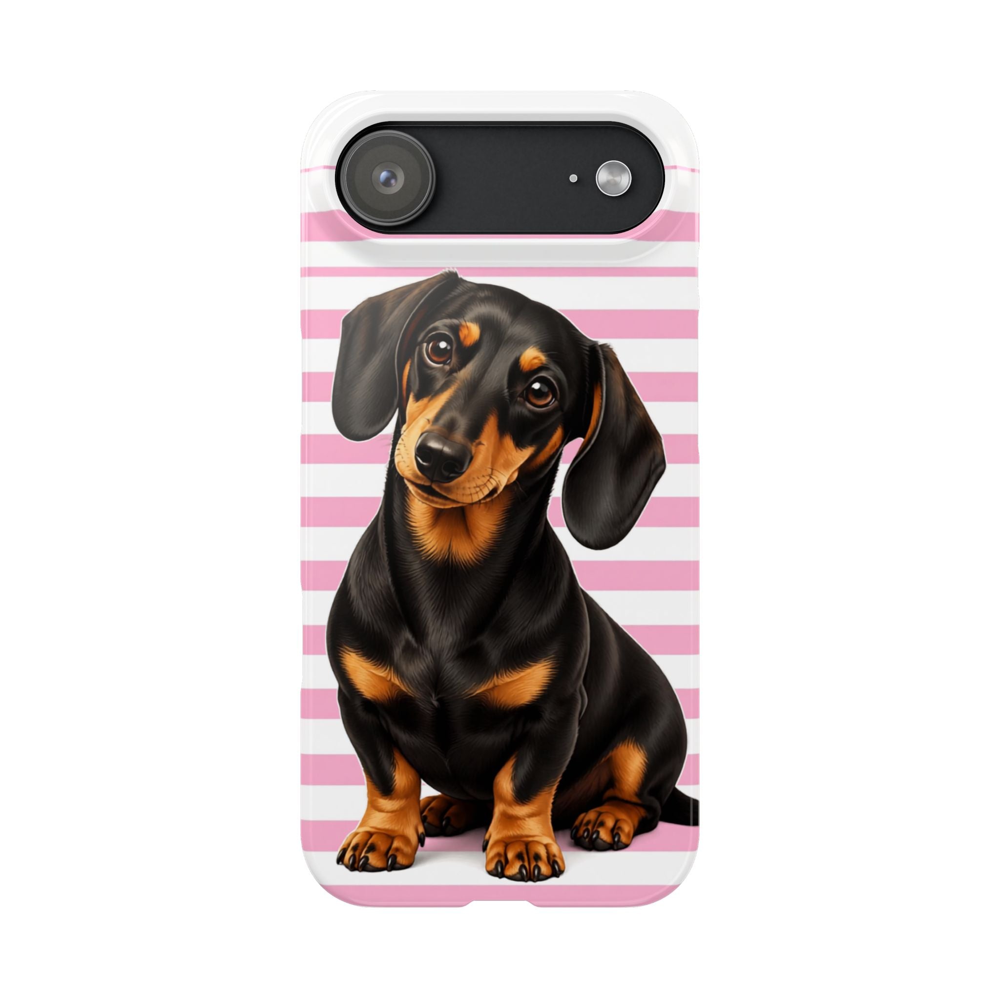Dachshund Slim Phone Case — Cute Dachshund on Pink Stripes