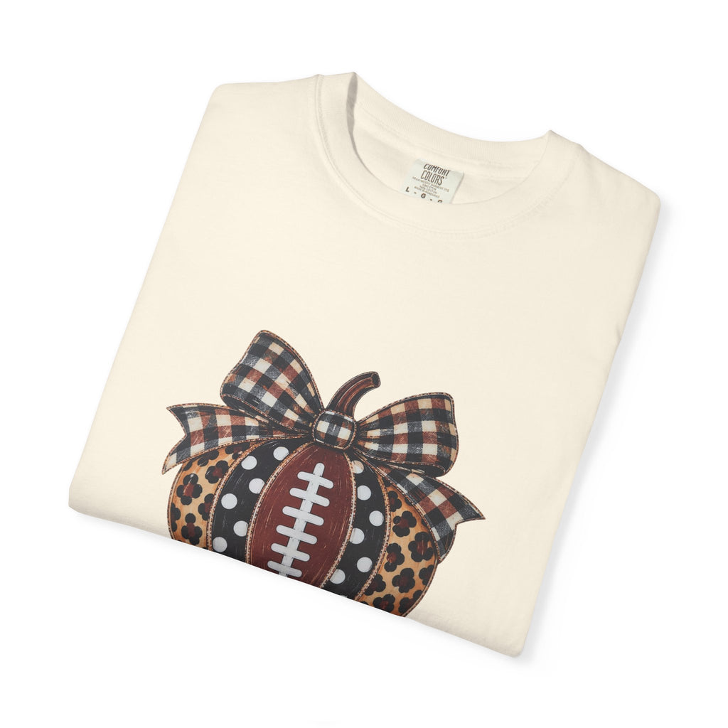Football Pumpkin T‑Shirt — Leopard & Plaid Fall Game Day Tee