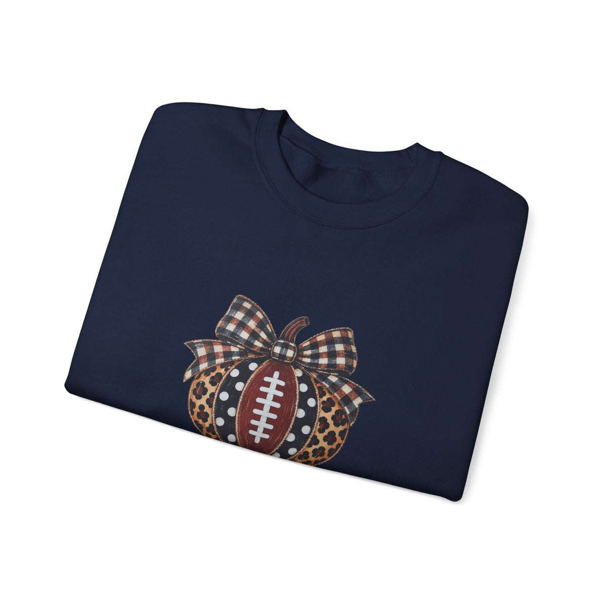 Football Pumpkin Crewneck Sweatshirt — Leopard & Buffalo Plaid Fall Football Pullover