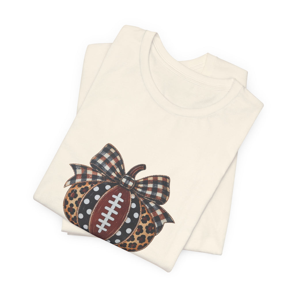 Football Pumpkin Tee — Leopard & Buffalo Plaid Bow Fall Football Shirt