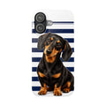Dachshund Phone Case – Blue Striped Slim Case with Cute Dapple Sausage Dog