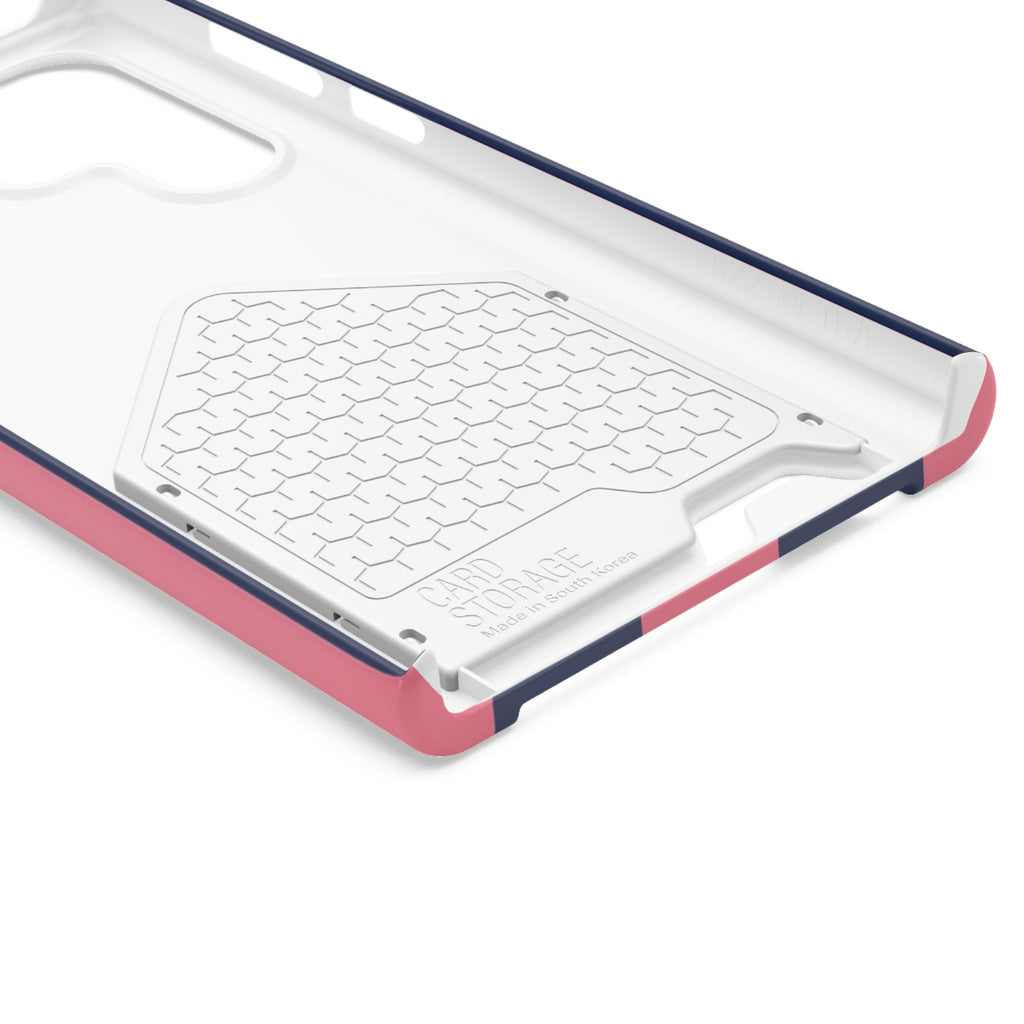 Dachshund Stripe Phone Case with Card Holder — Pink & Navy Cute Dog Wallet Case