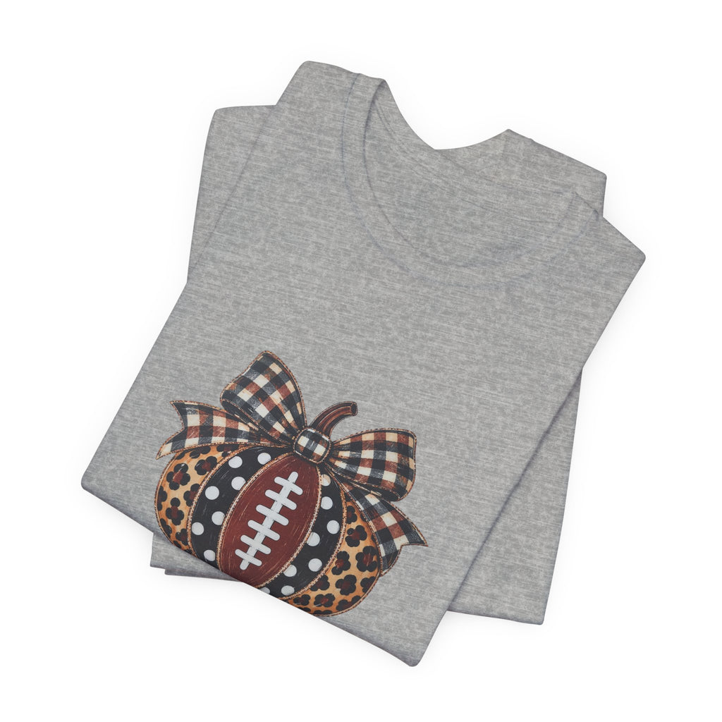 Football Pumpkin Tee — Leopard & Buffalo Plaid Bow Fall Football Shirt