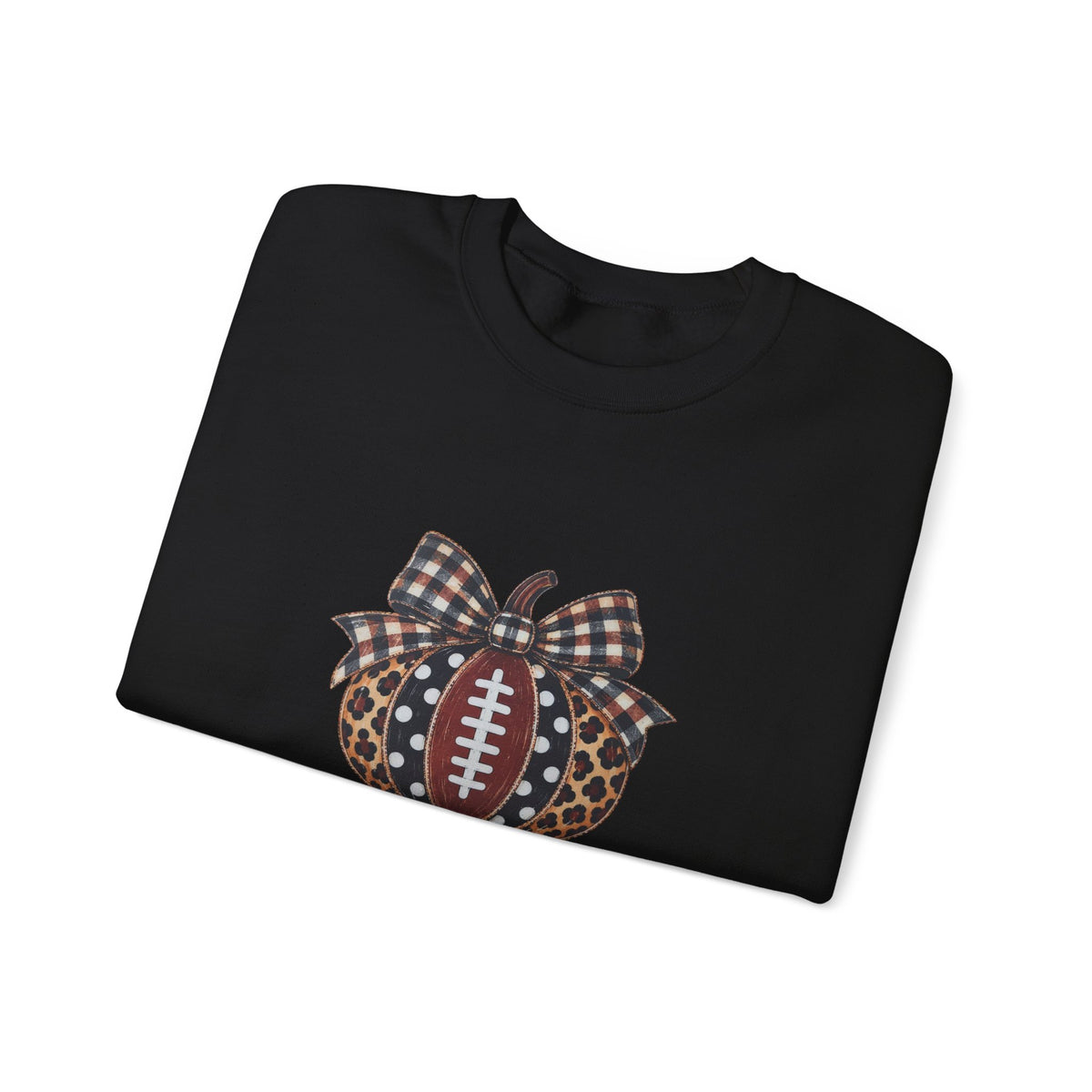 Football Pumpkin Crewneck Sweatshirt — Leopard & Buffalo Plaid Fall Football Pullover