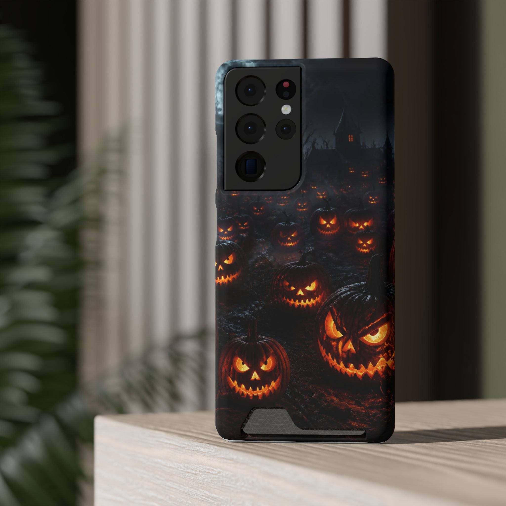 Halloween Jack-o'-Lantern Phone Card Case — Spooky Pumpkin Wallet Case