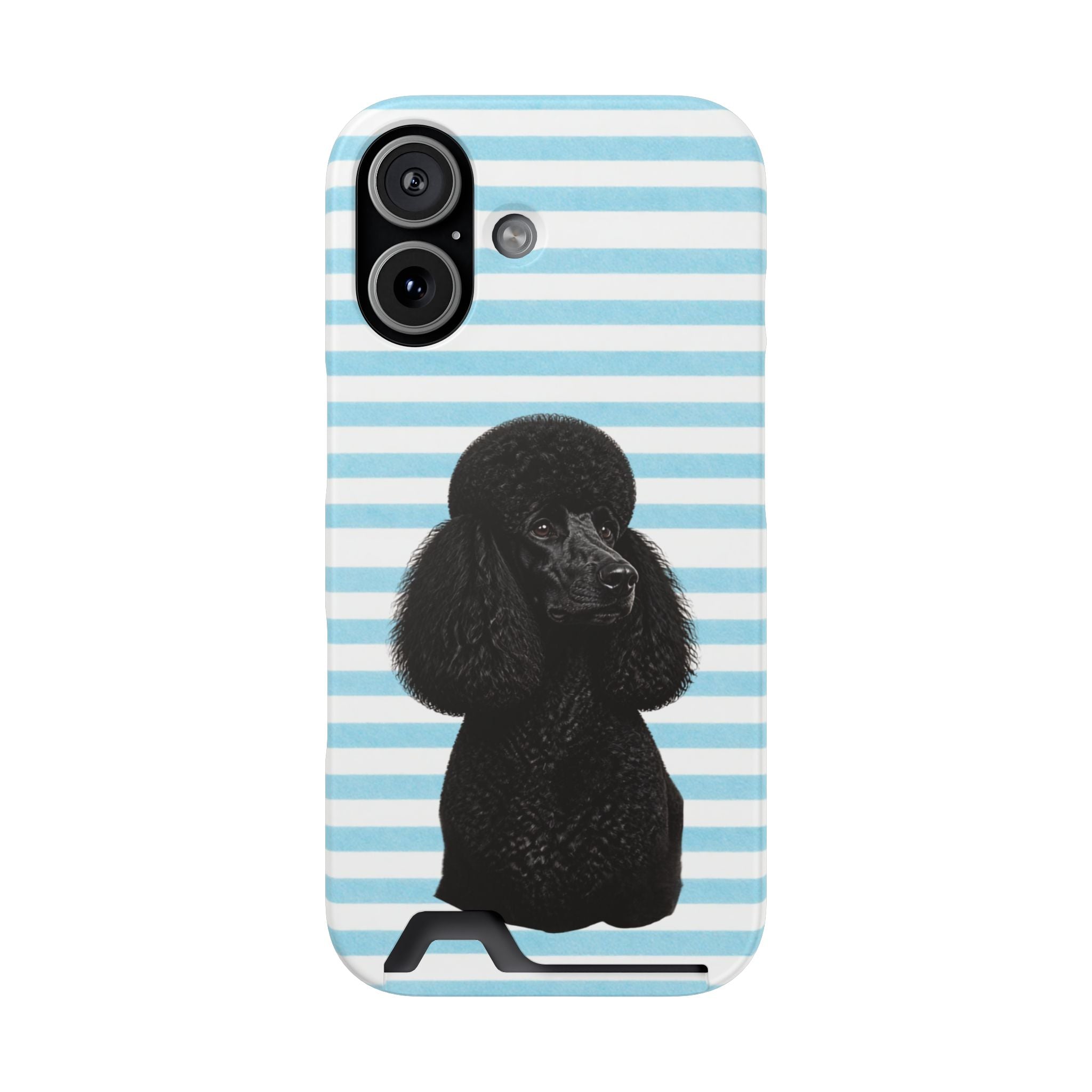 Poodle Stripe Phone Card Case – Blue Striped Wallet Case with Black Poodle