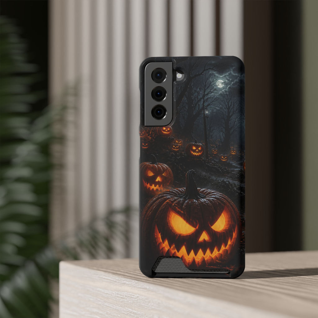 Halloween Jack-O'-Lantern Phone Card Case — Spooky Pumpkin Wallet Phone Case