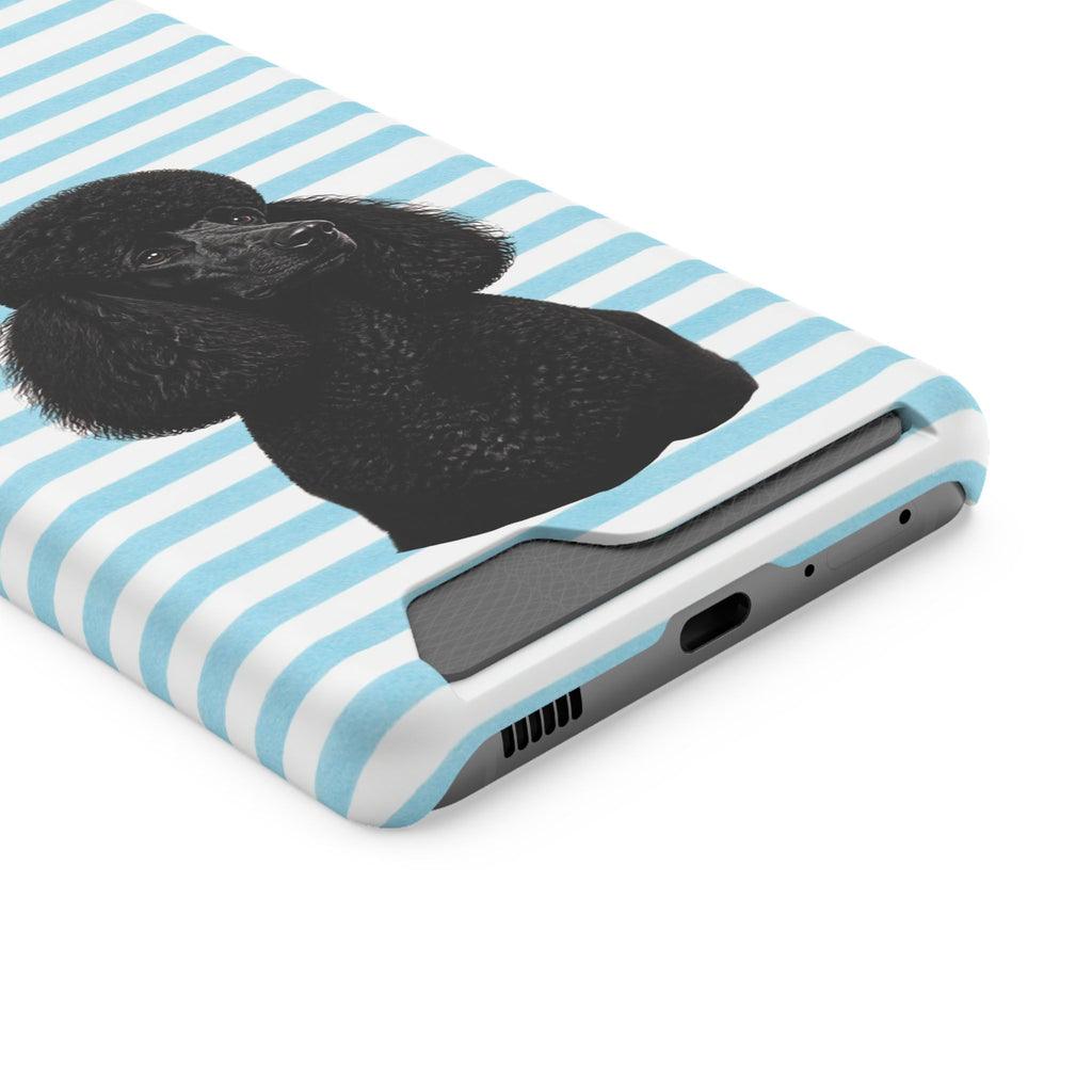 Poodle Stripe Phone Card Case – Blue Striped Wallet Case with Black Poodle
