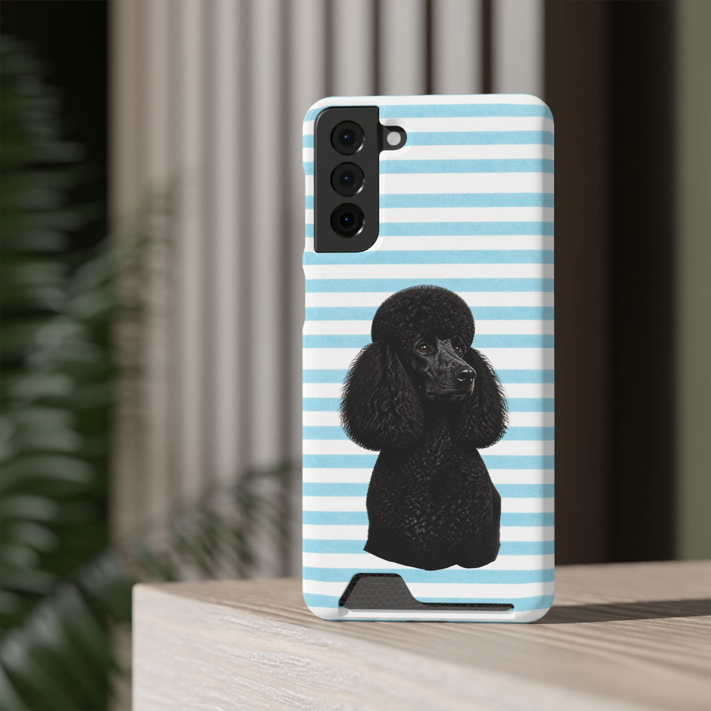 Poodle Stripe Phone Card Case – Blue Striped Wallet Case with Black Poodle