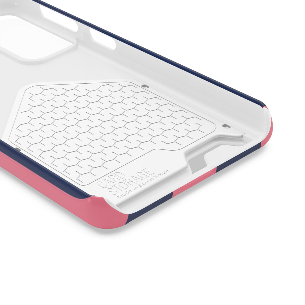 Dachshund Stripe Phone Case with Card Holder — Pink & Navy Cute Dog Wallet Case