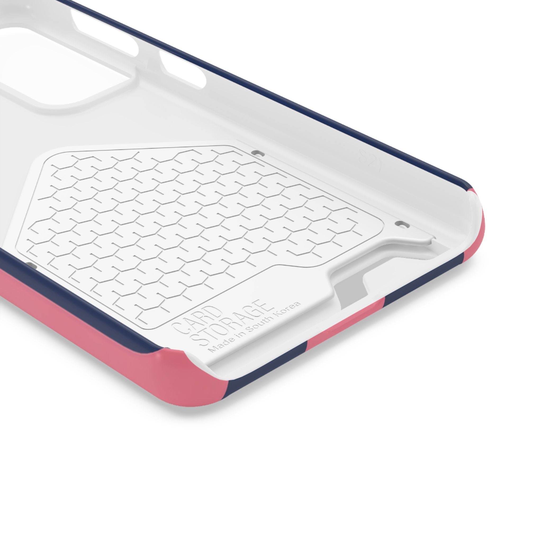 Dachshund Stripe Phone Case with Card Holder — Pink & Navy Cute Dog Wallet Case