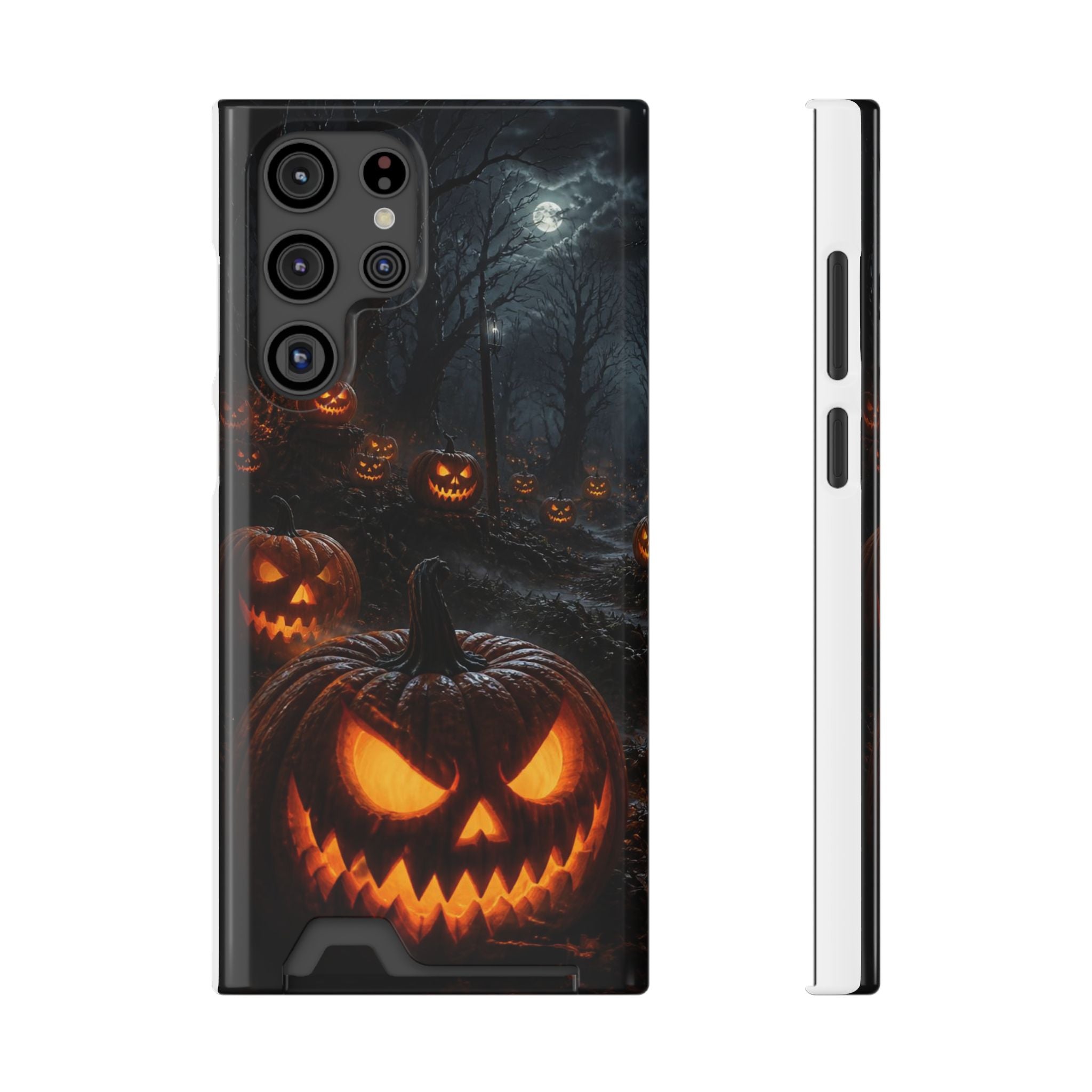 Halloween Jack-O'-Lantern Phone Card Case — Spooky Pumpkin Wallet Phone Case