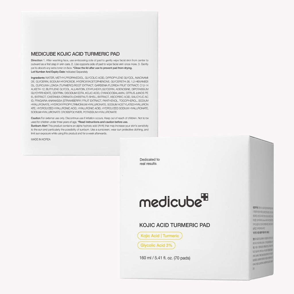 medicube Toner Pads Kojic Acid Turmeric Clarifying Toner Pad for Troubled Skin & Use After Spot Care, Soothing with Kojic Acid, Turmeric, Niacinamide, Glycolic Acid, Korean Skin Care, 70 Pads (1 Pack)