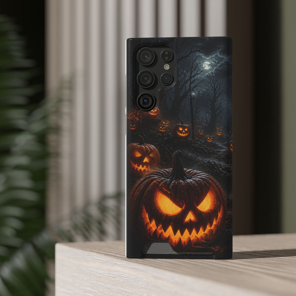 Halloween Jack-O'-Lantern Phone Card Case — Spooky Pumpkin Wallet Phone Case