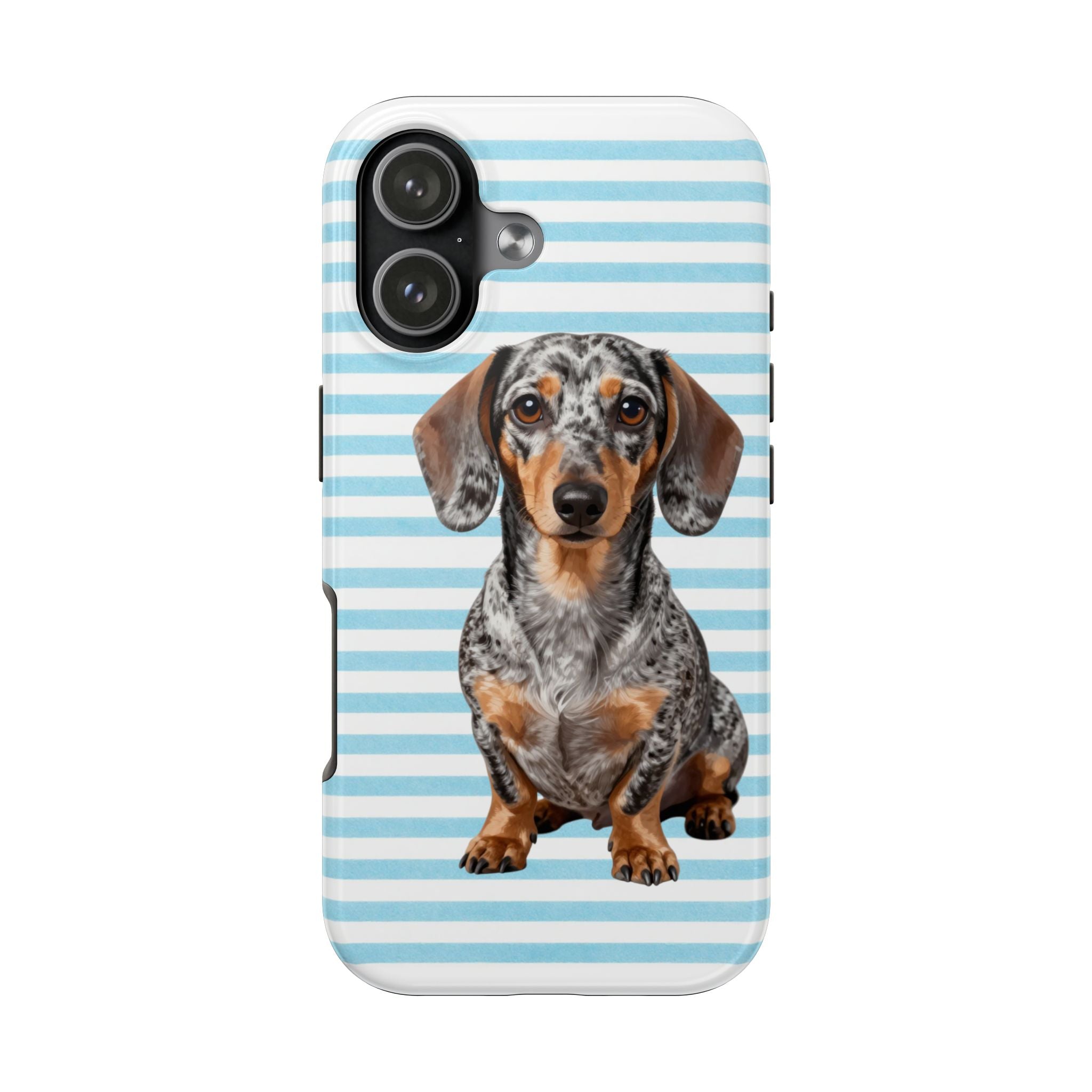 Dapple Dachshund Tough Phone Case — Protective iPhone Case with Cute Blue Stripes