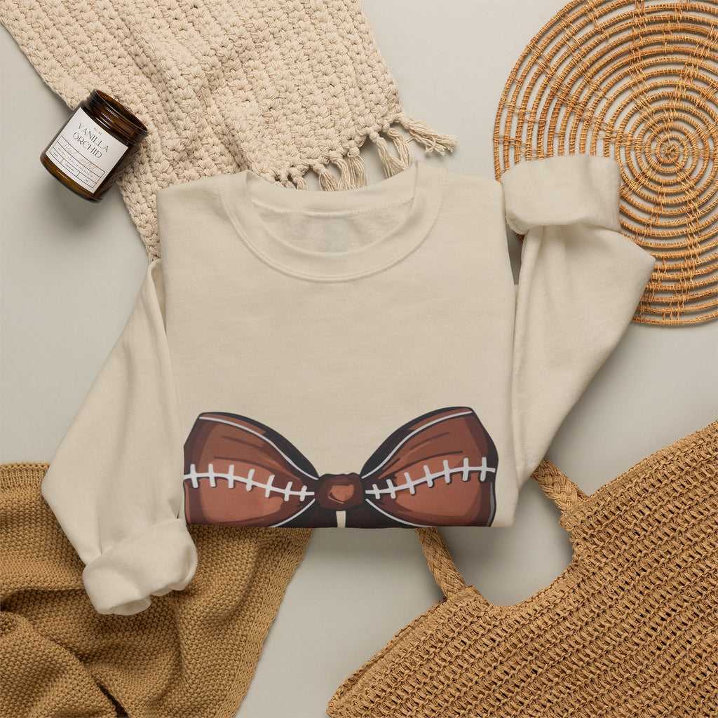 Football Bow Sweatshirt - Cute Game Day Ribbon Crewneck for Fans