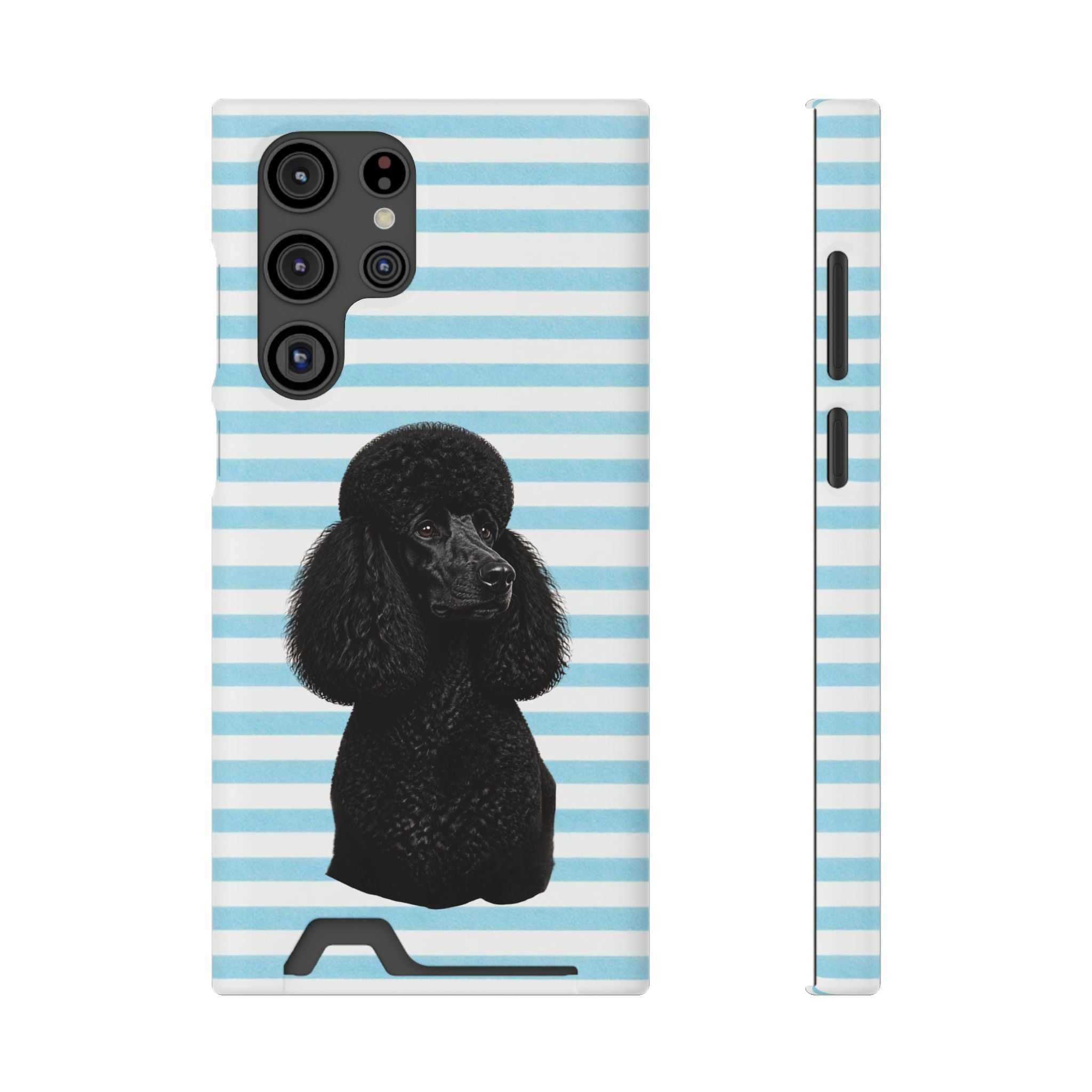 Poodle Stripe Phone Card Case – Blue Striped Wallet Case with Black Poodle