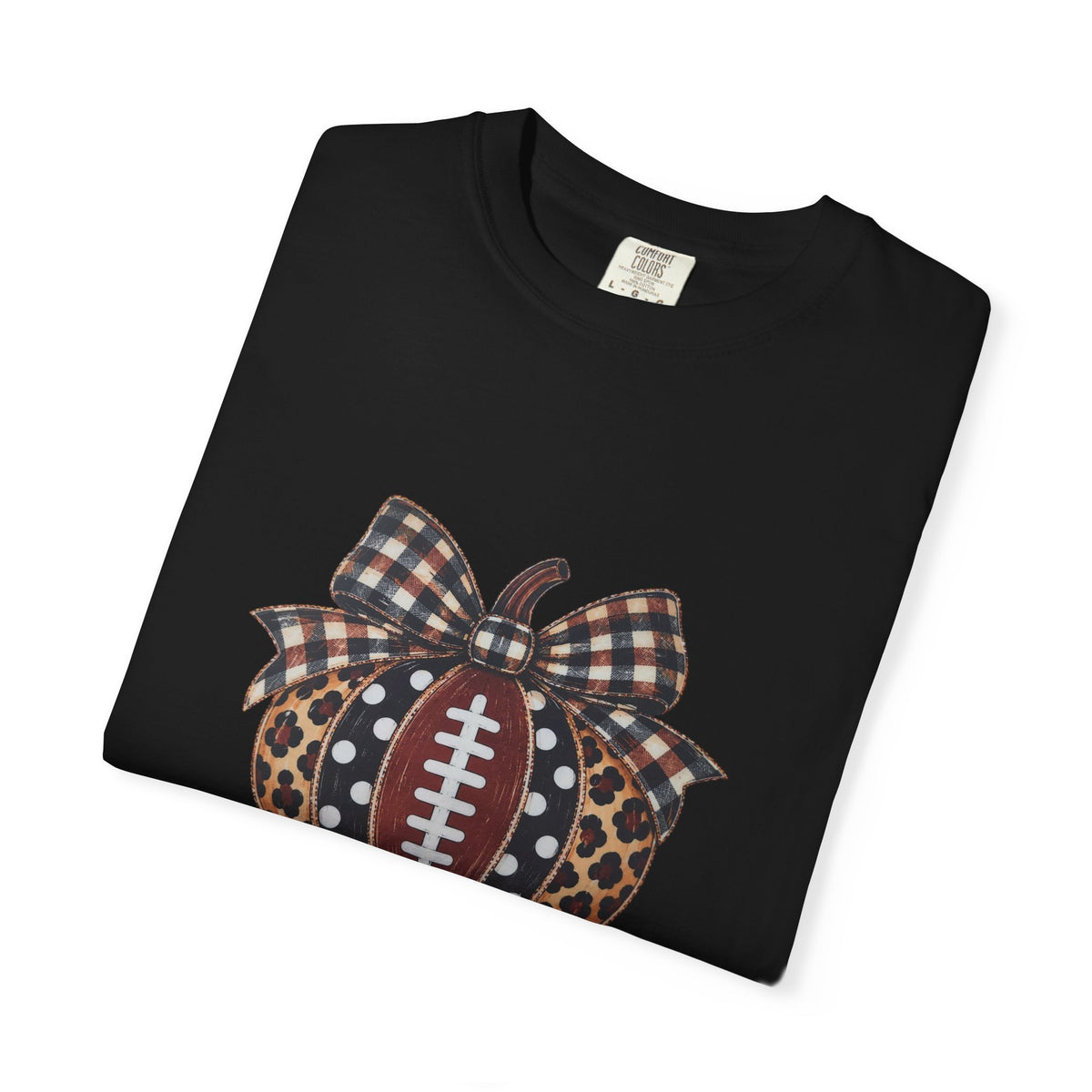 Football Pumpkin T‑Shirt — Leopard & Plaid Fall Game Day Tee