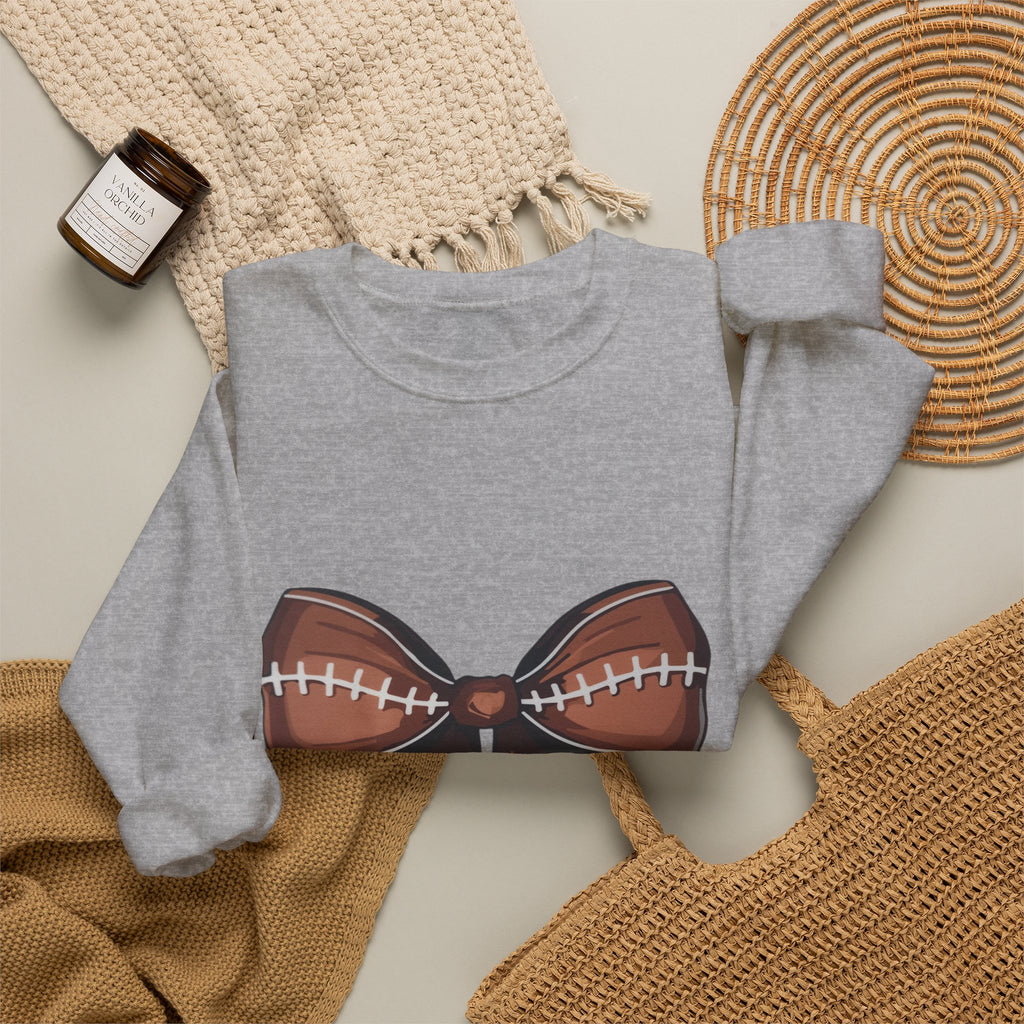 Football Bow Sweatshirt - Cute Game Day Ribbon Crewneck for Fans