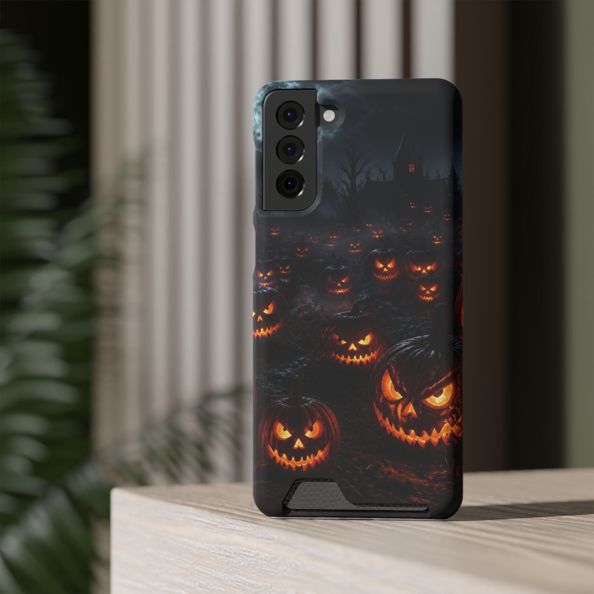 Halloween Jack-o'-Lantern Phone Card Case — Spooky Pumpkin Wallet Case