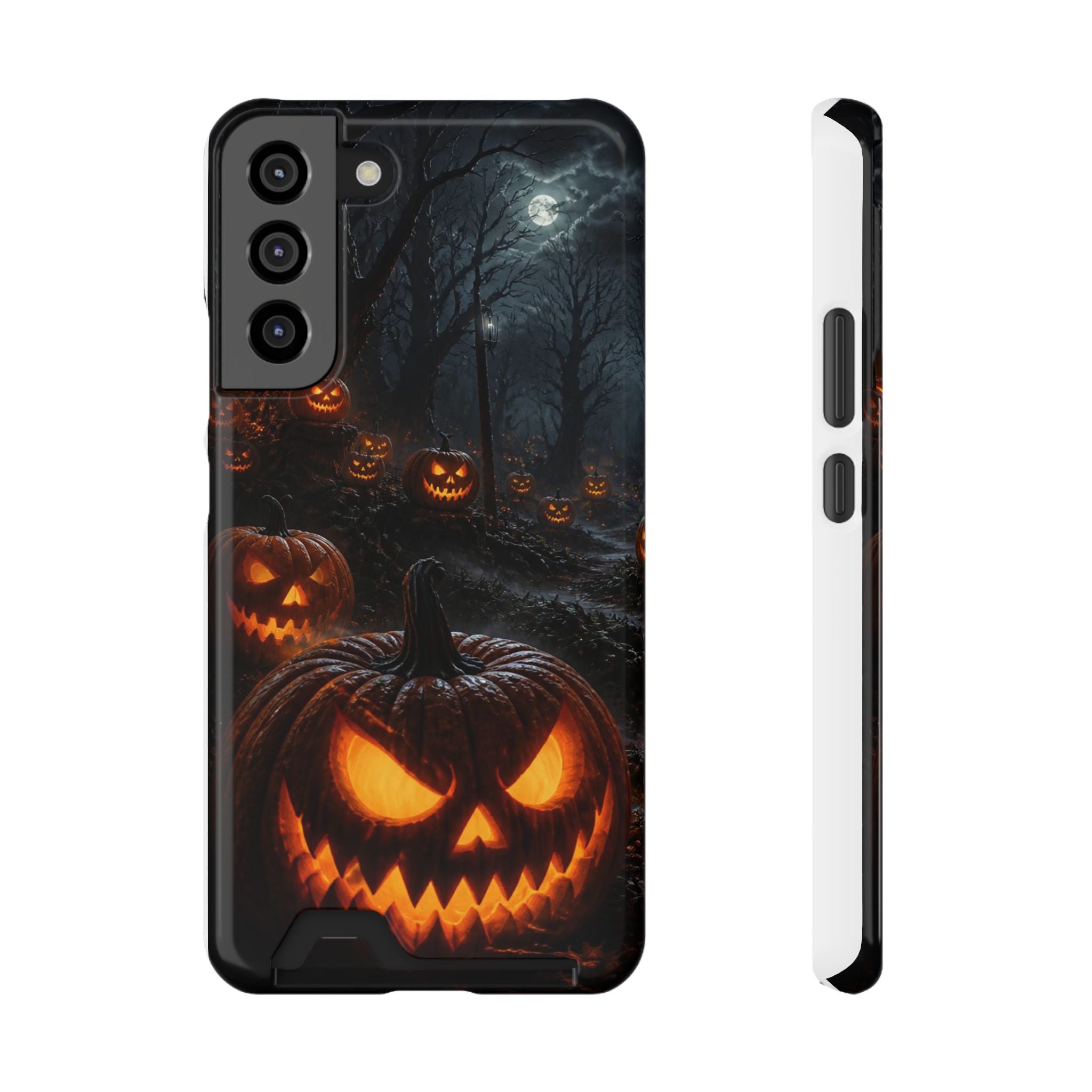 Halloween Jack-O'-Lantern Phone Card Case — Spooky Pumpkin Wallet Phone Case