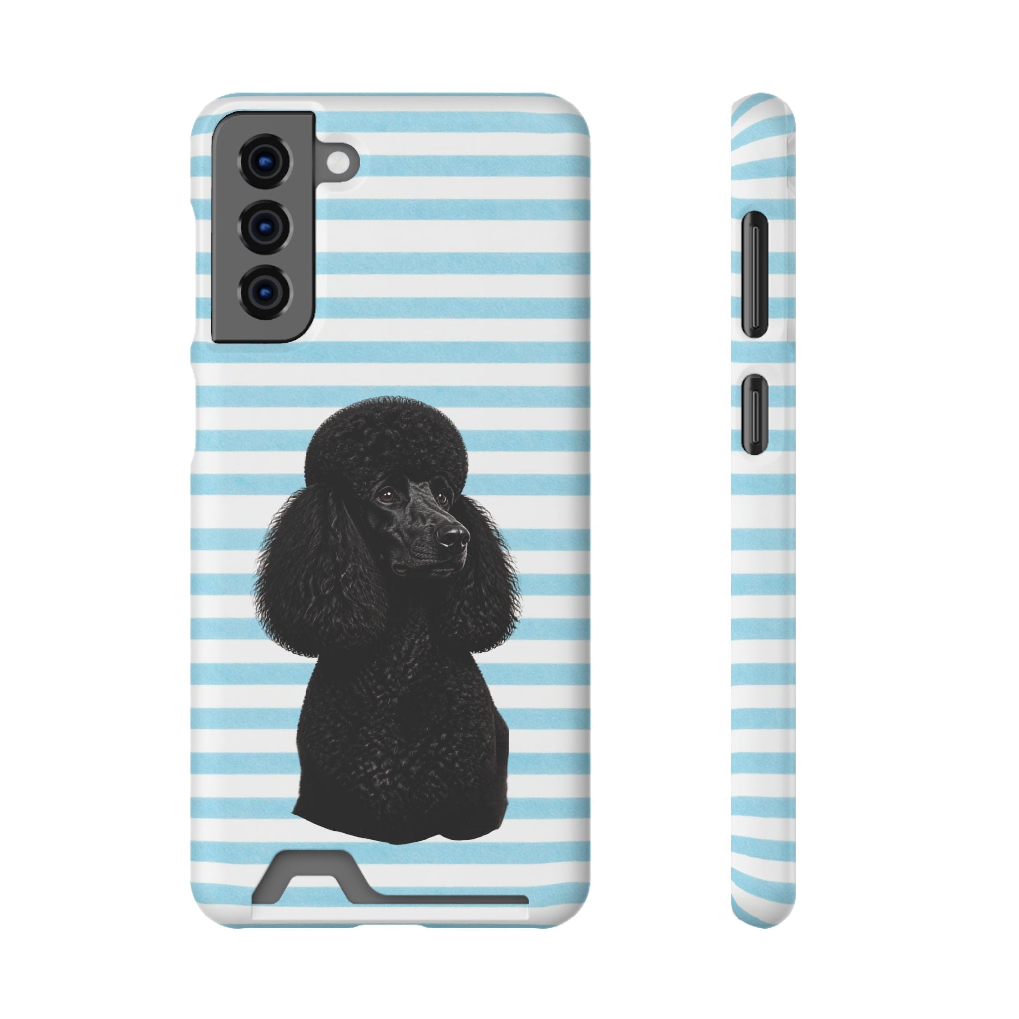 Poodle Stripe Phone Card Case – Blue Striped Wallet Case with Black Poodle