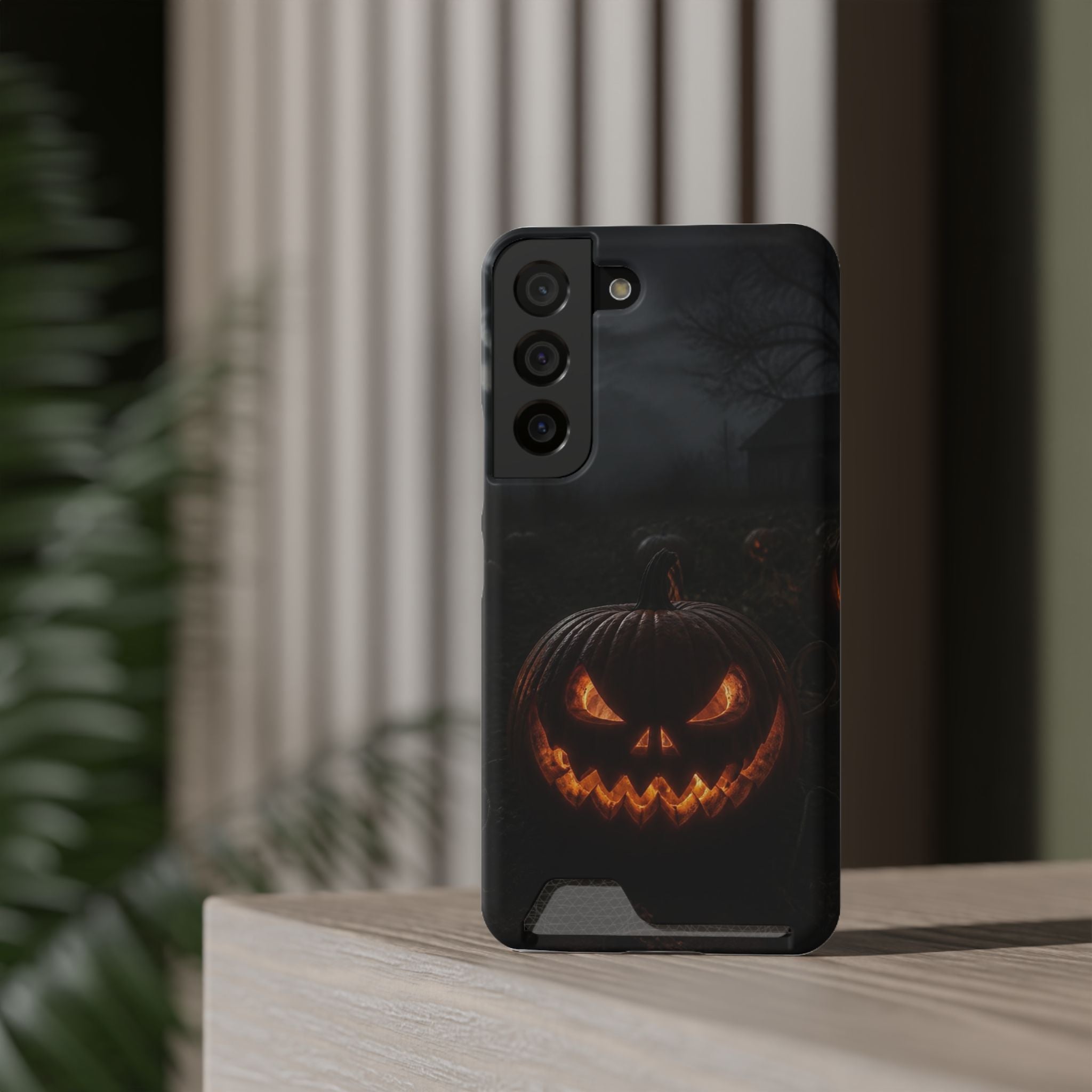 Jack-O'-Lantern Halloween Phone Card Case — Spooky Pumpkin Wallet Phone Case