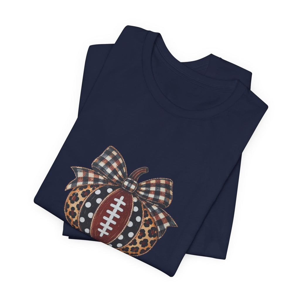 Football Pumpkin Tee — Leopard & Buffalo Plaid Bow Fall Football Shirt
