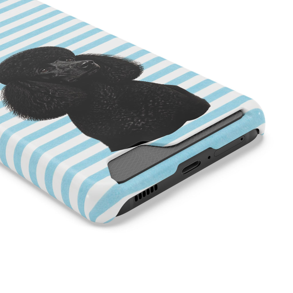 Poodle Stripe Phone Card Case – Blue Striped Wallet Case with Black Poodle