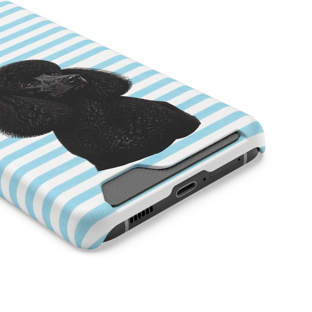 Poodle Stripe Phone Card Case – Blue Striped Wallet Case with Black Poodle