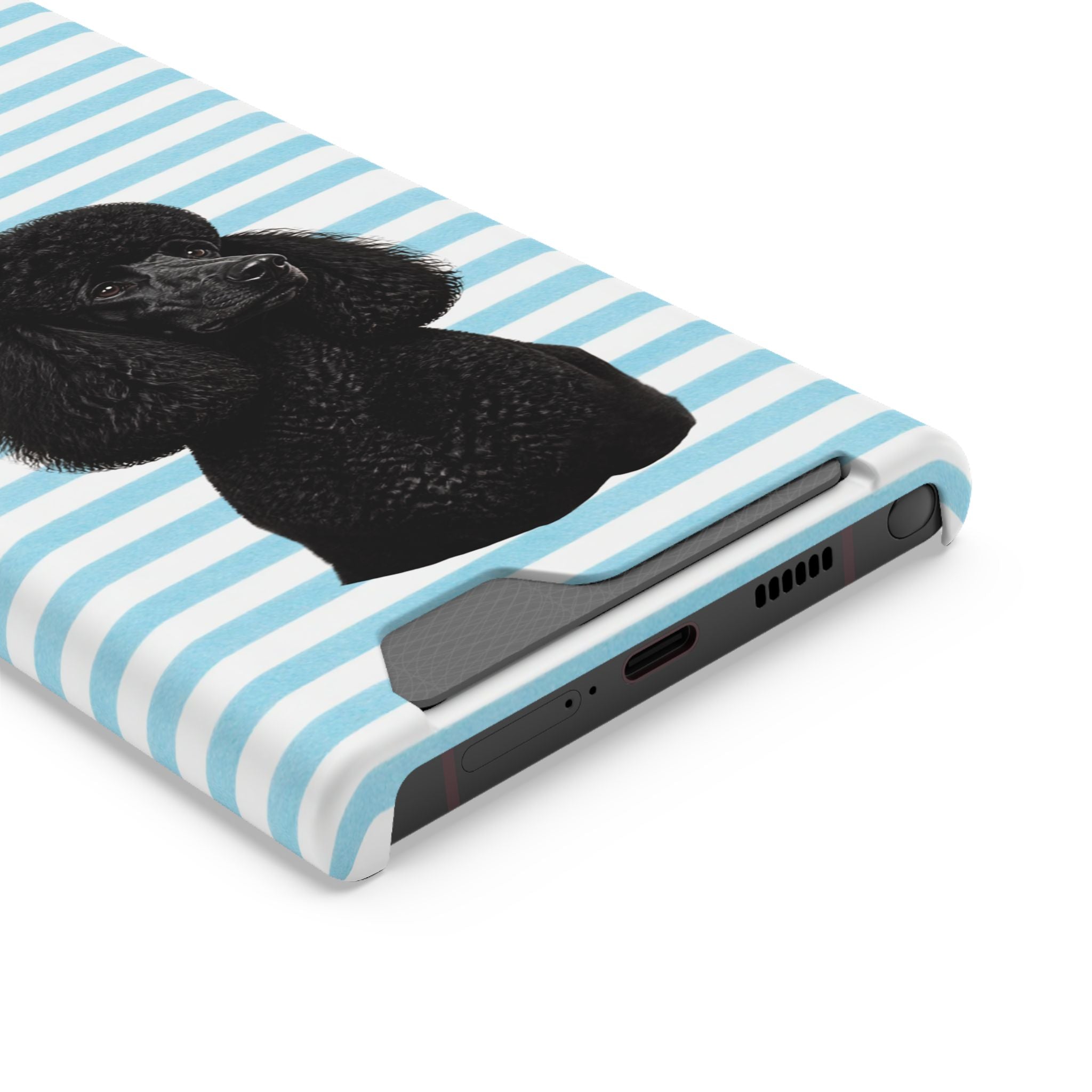 Poodle Stripe Phone Card Case – Blue Striped Wallet Case with Black Poodle