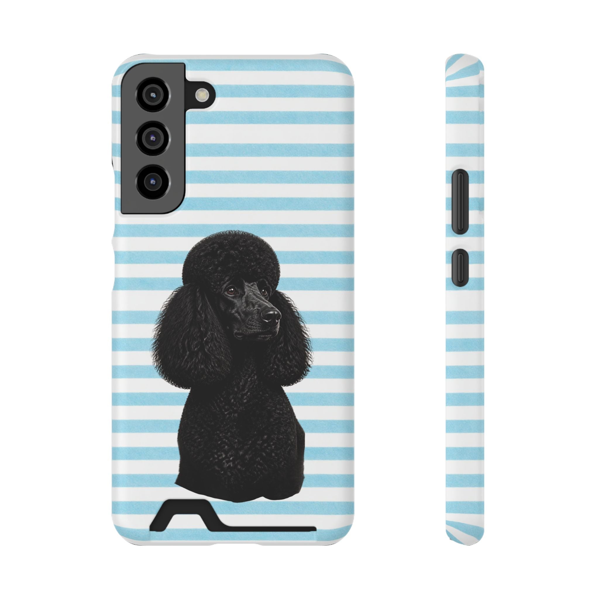 Poodle Stripe Phone Card Case – Blue Striped Wallet Case with Black Poodle