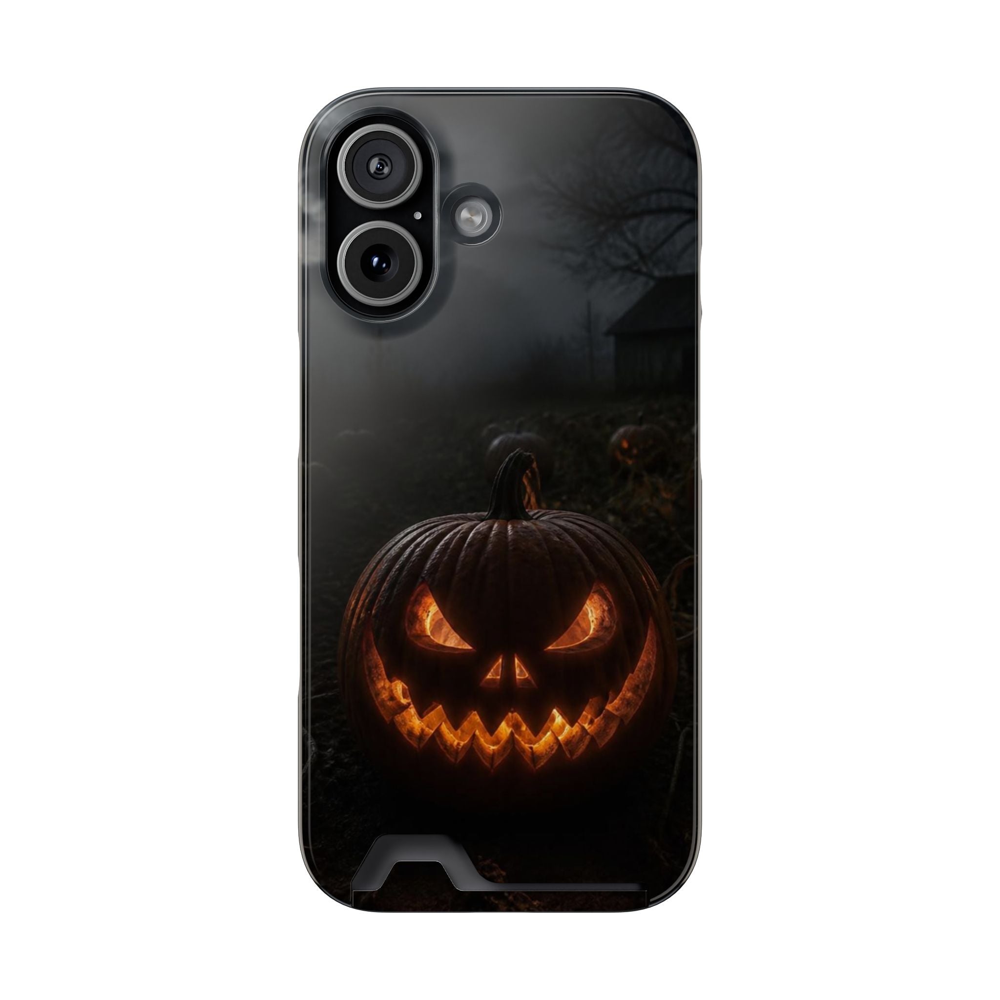 Halloween Jack-O'-Lantern Phone Case with Card Holder — Spooky Pumpkin Design